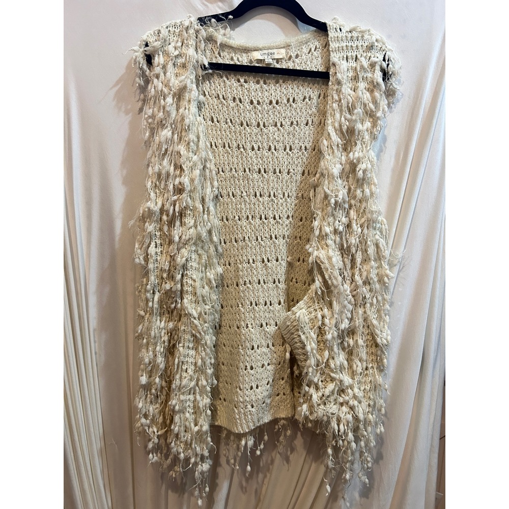 Umgee Cream Tan Front Hook Textured Flowy Knit Vest Sz XL LIKE new